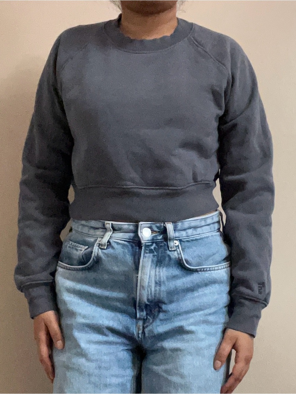 Women’s Size XS, Cropped TNA Cozy Fleece Crewneck Sweatshirt in Charcoal Gray